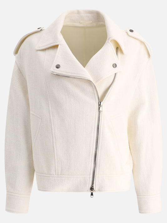 Leather jackets 66% cotton 34% linen  White - Brunello Cucinelli Women | PLP | VIETTI Online Store 
