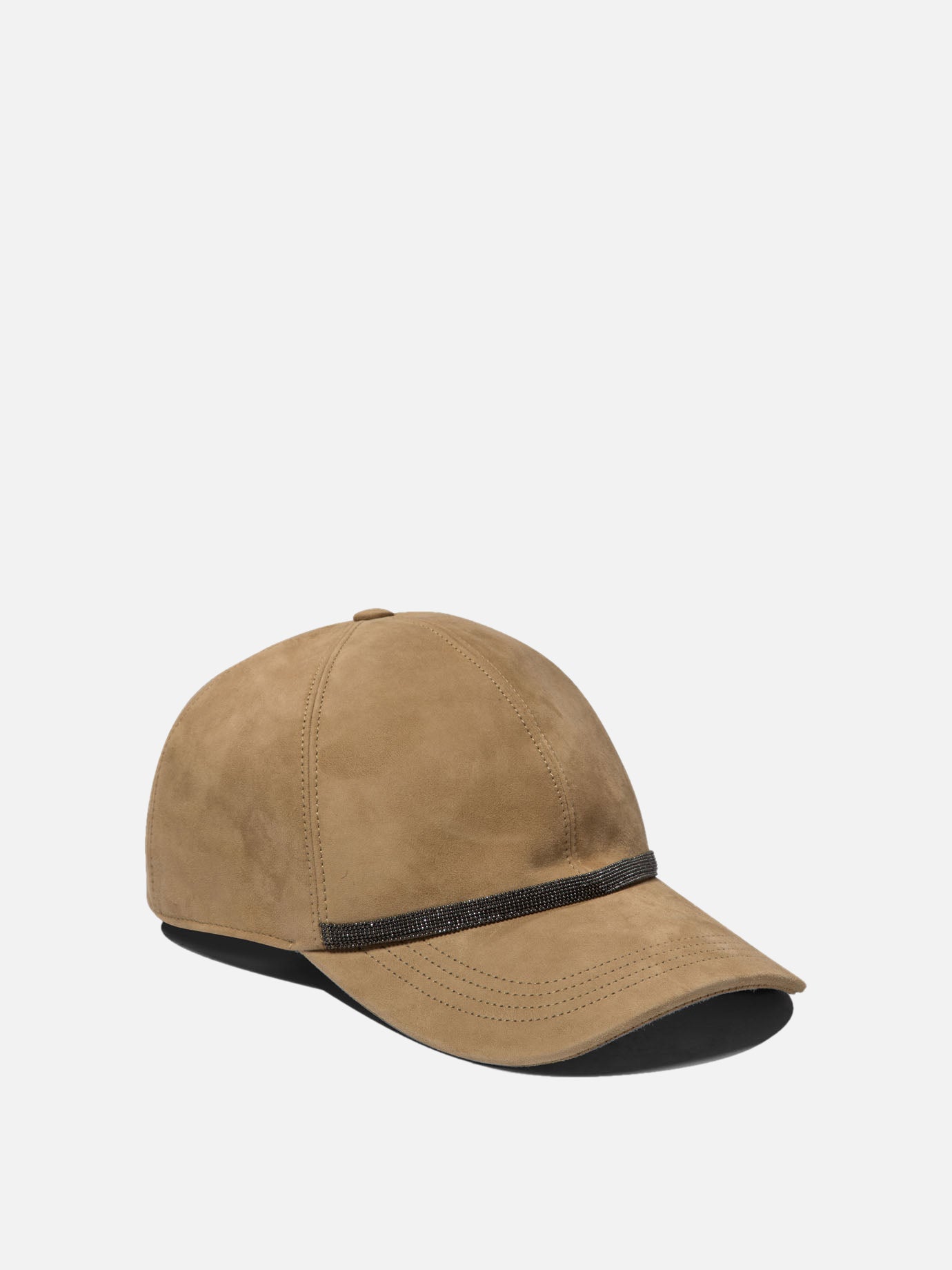 Suede baseball cap with shiny trim