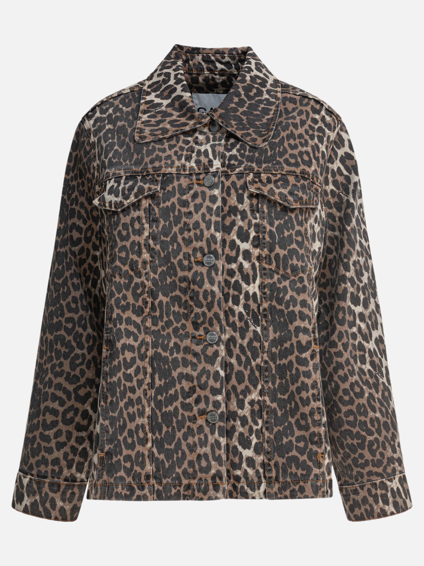 Ganni Giacca in denim leopardata 14152188_38 Brown thumbnail_1