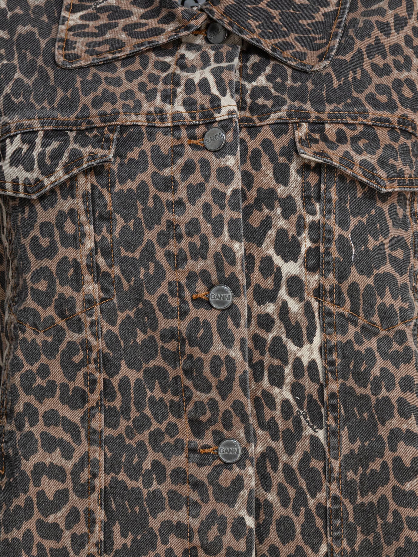 Ganni Giacca in denim leopardata 14152188_38 Brown thumbnail_3