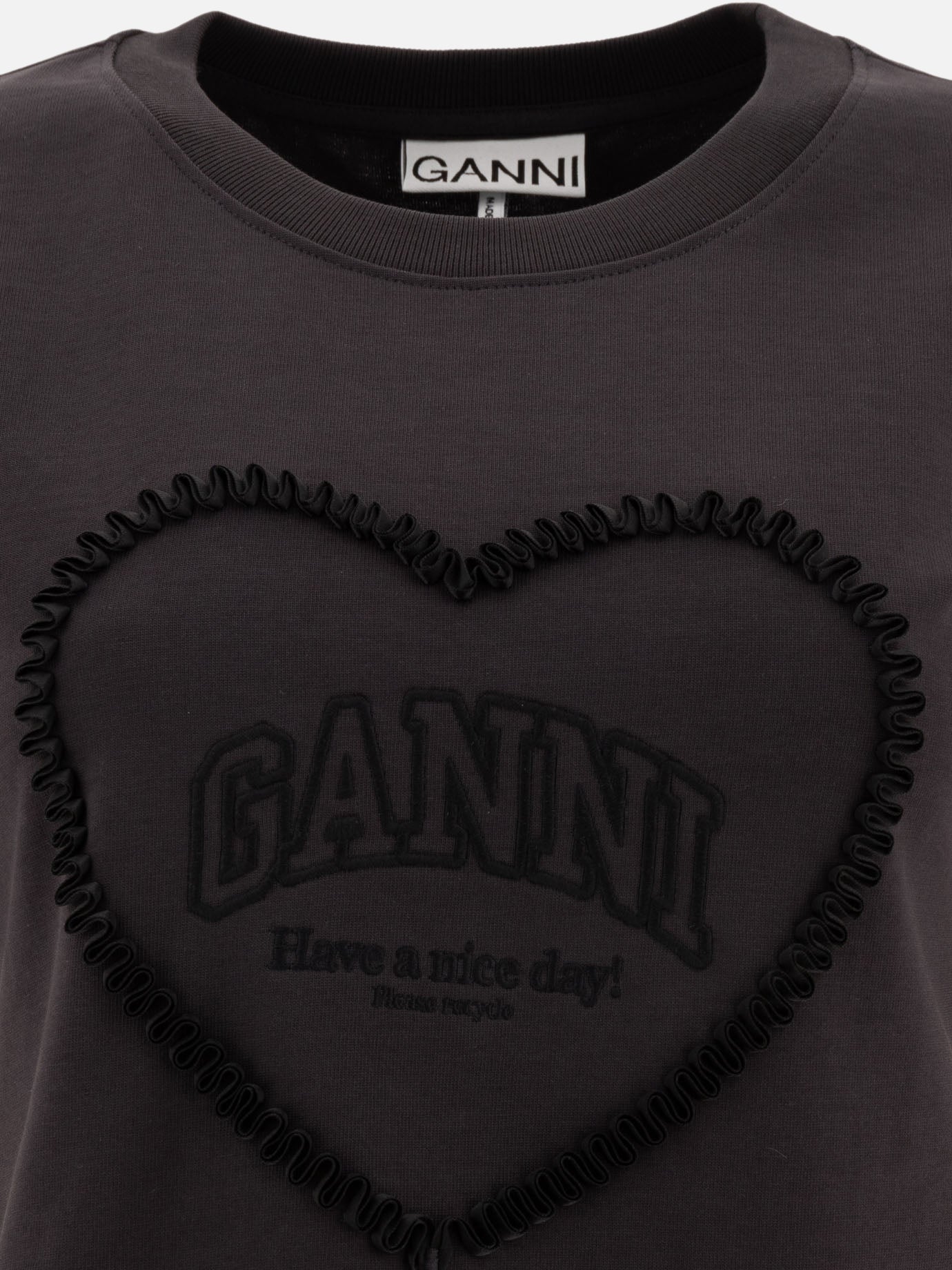 Ganni T-shirt in cotone con logo 10826693_XS Black thumbnail_3