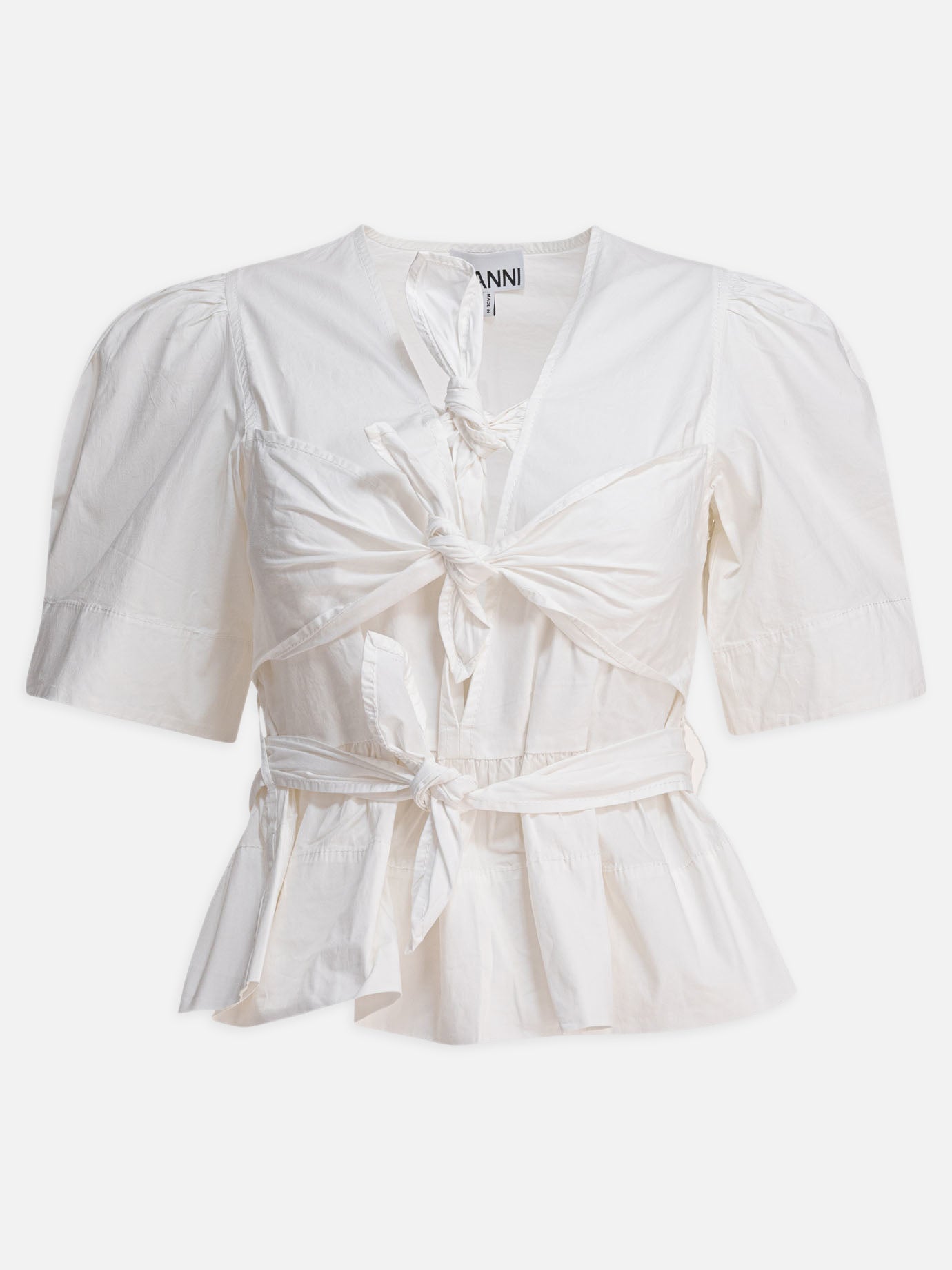 Ganni Blusa con volant 15273968_34 White thumbnail_1