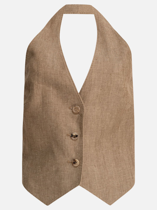 Max Mara Gilet in botavia di lino 14135374_38 Beige 1