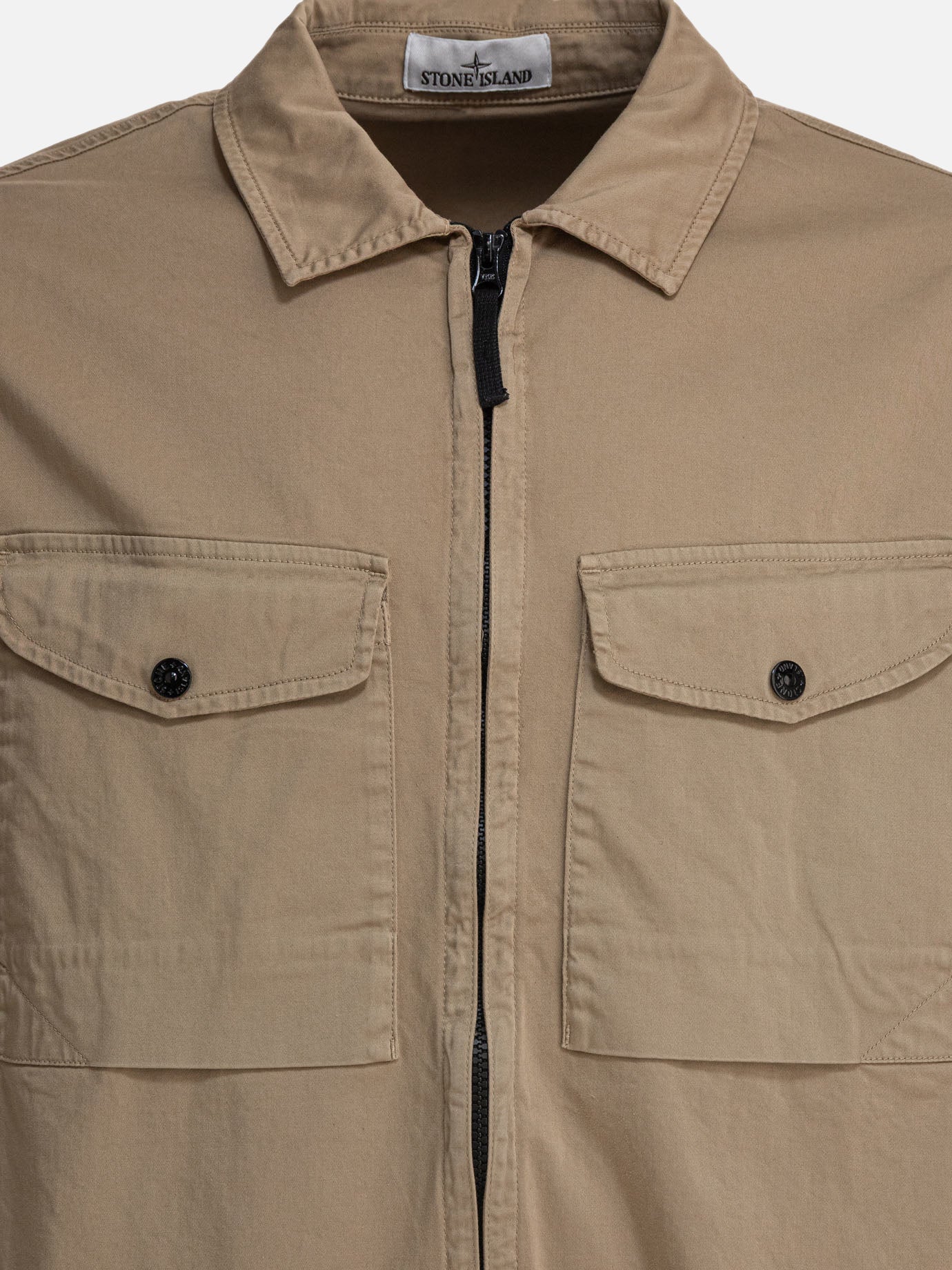 Stone Island Overshirt in raso di cotone biologico 10222827_M Beige thumbnail_3