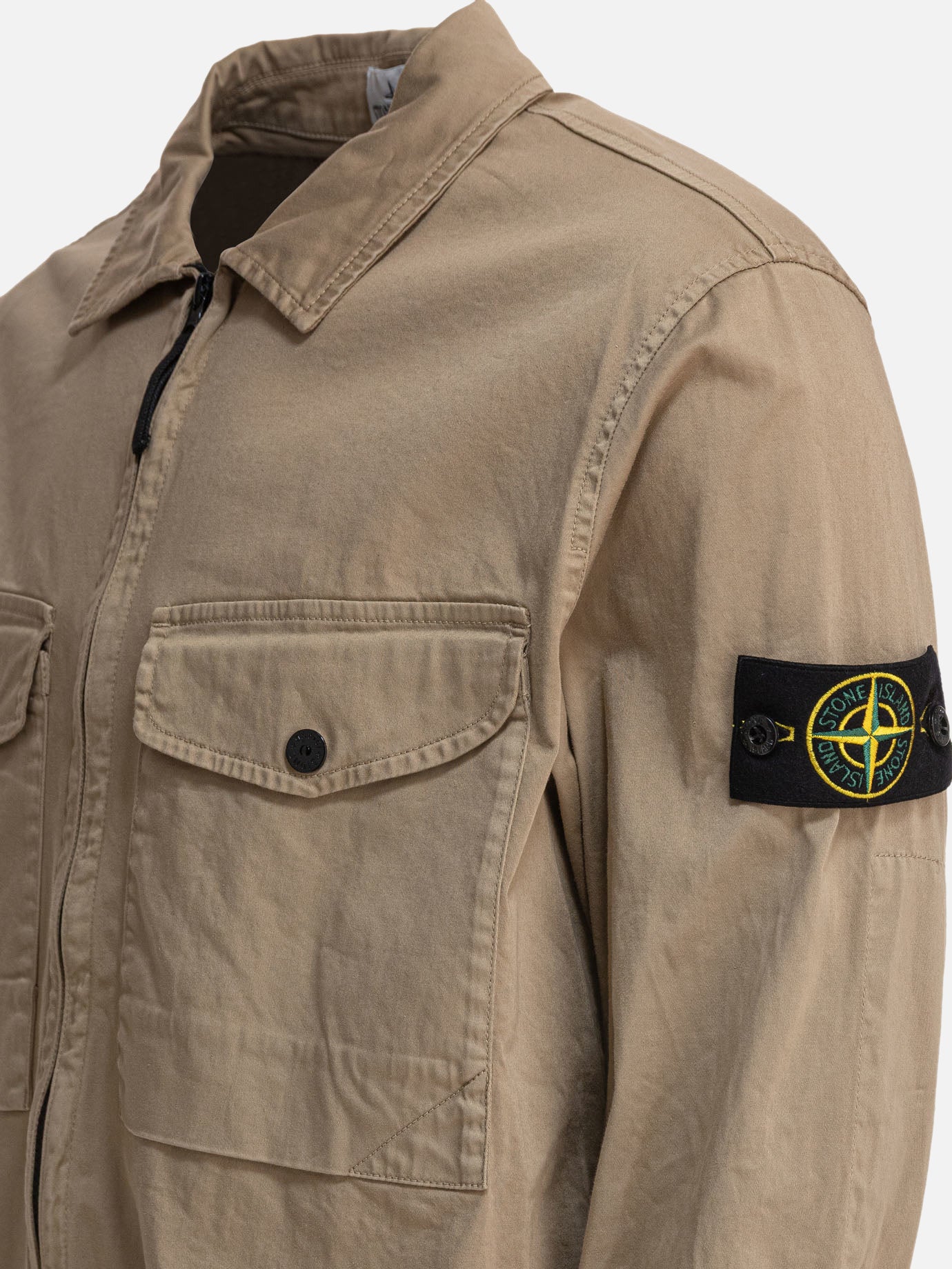 Stone Island Overshirt in raso di cotone biologico 10222827_M Beige thumbnail_4