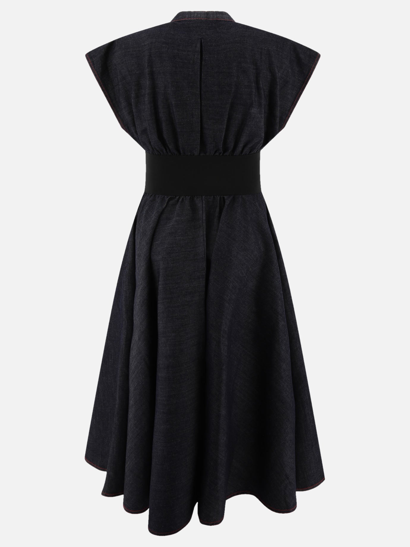 Belted dress in stretch raw denim