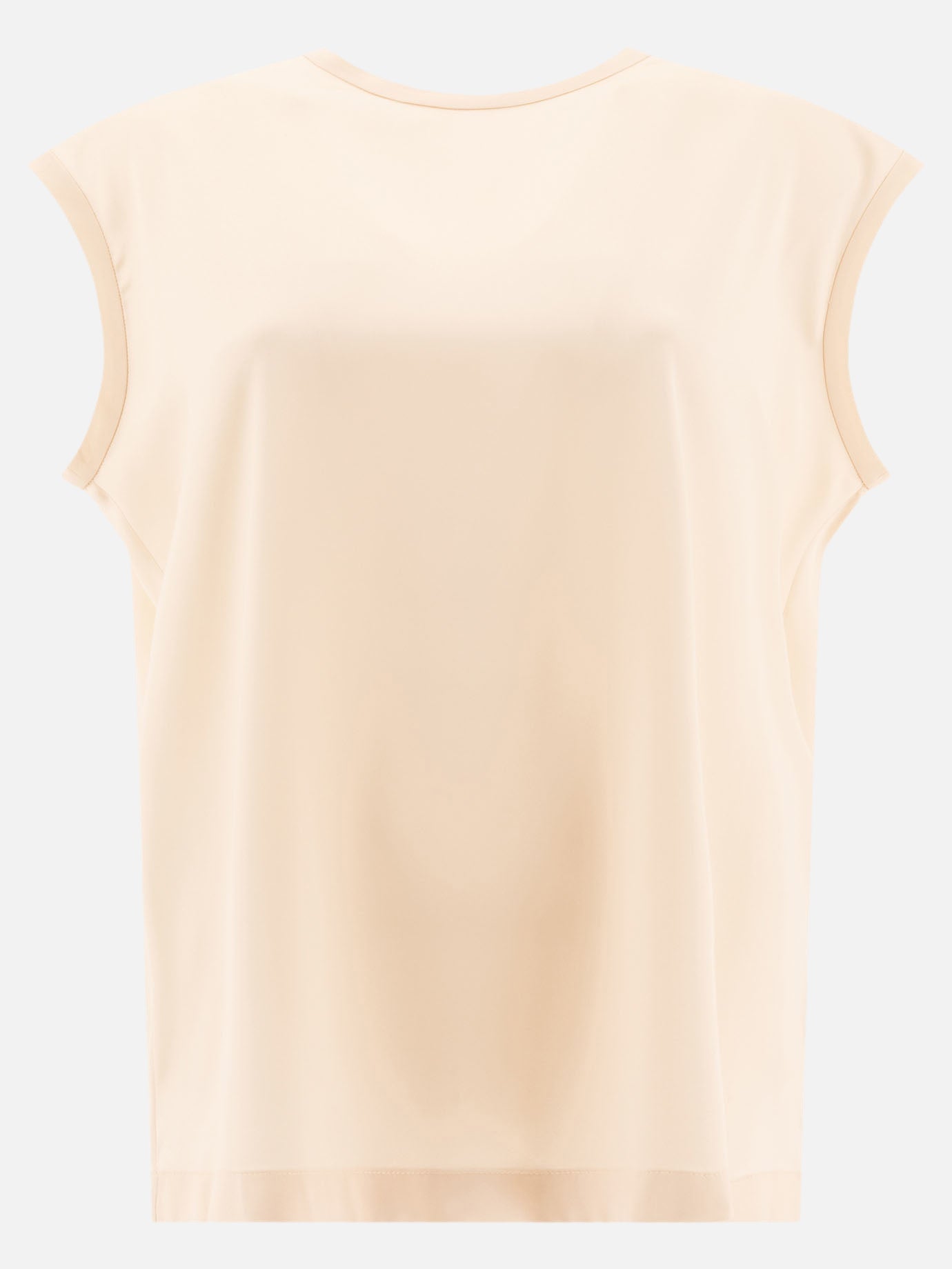 Brunello Cucinelli Stretch silk satin t-shirt with monili Beige