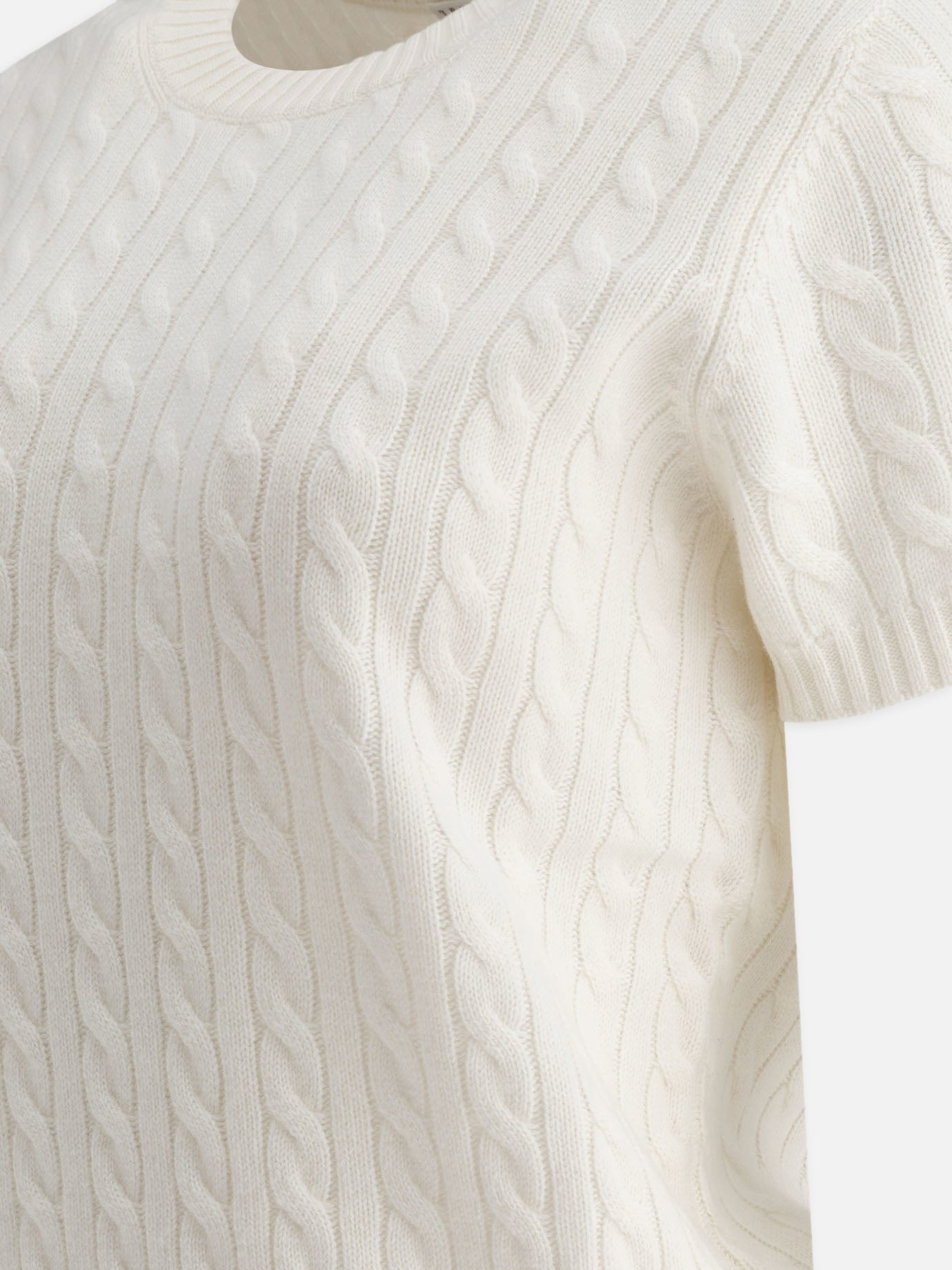 Cashmere cable knit short sleeve sweater