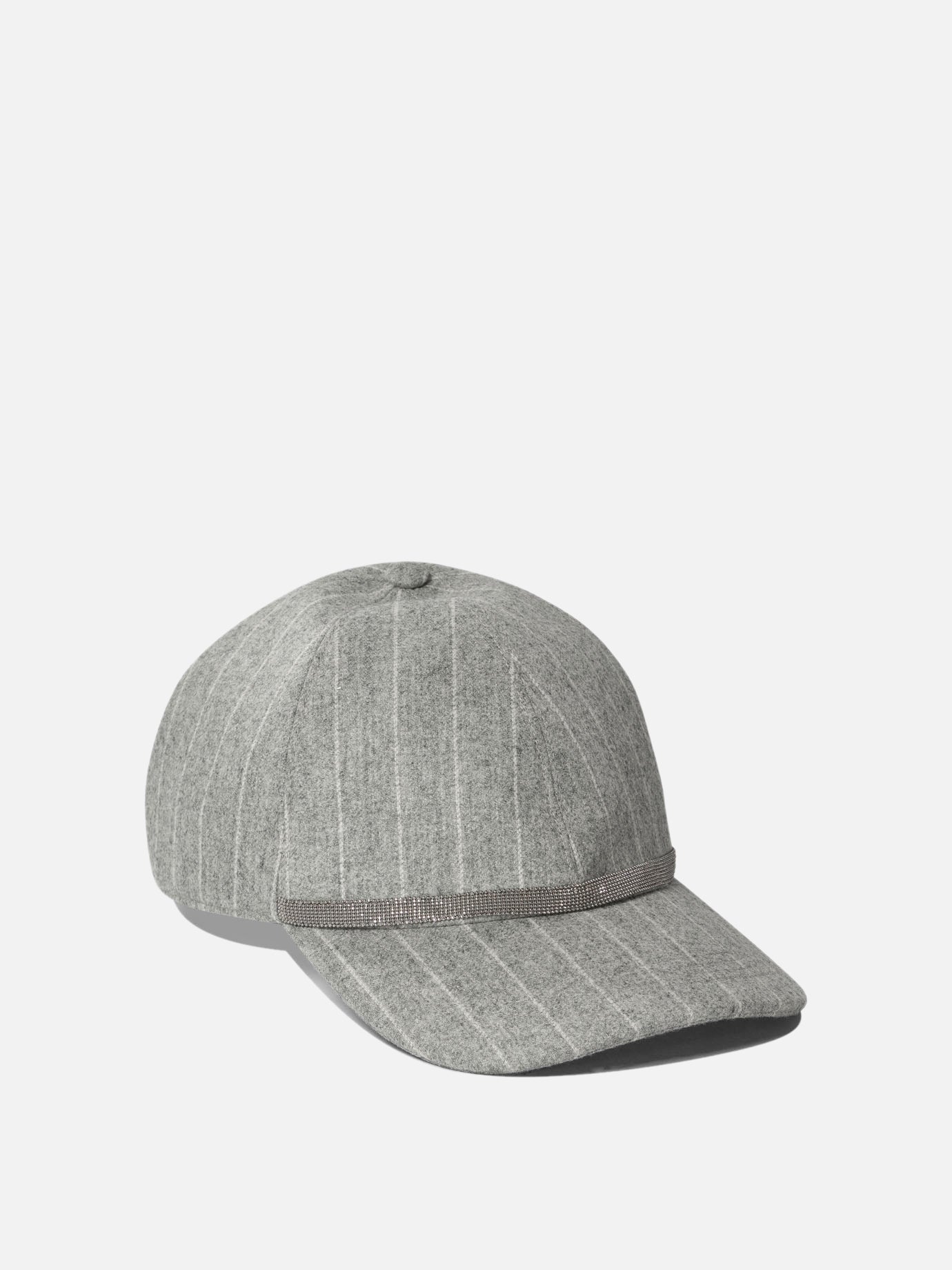 Brunello Cucinelli Chalkstripe flannel cap with shiny band Grey