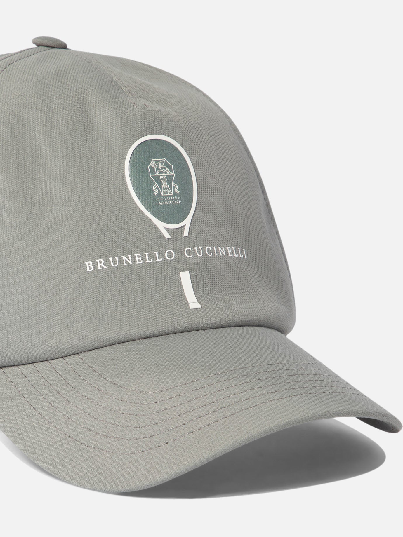 Brunello Cucinelli Lightweight techno fabric cap with tennis print Grey