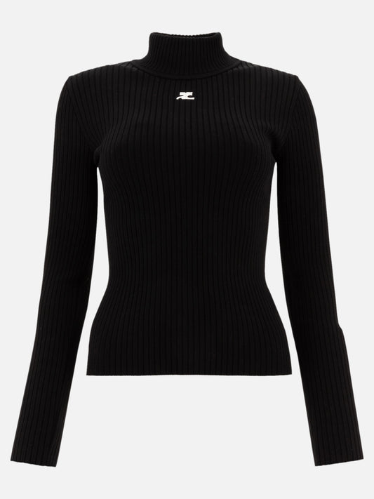 Courrèges "Reedition" ribbed sweater with logo Black