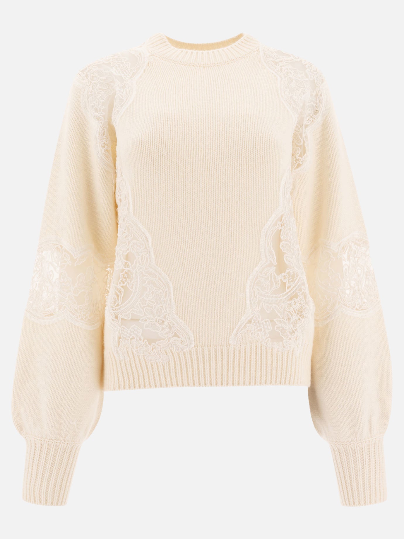 Elie Saab Sweater with lace inserts White