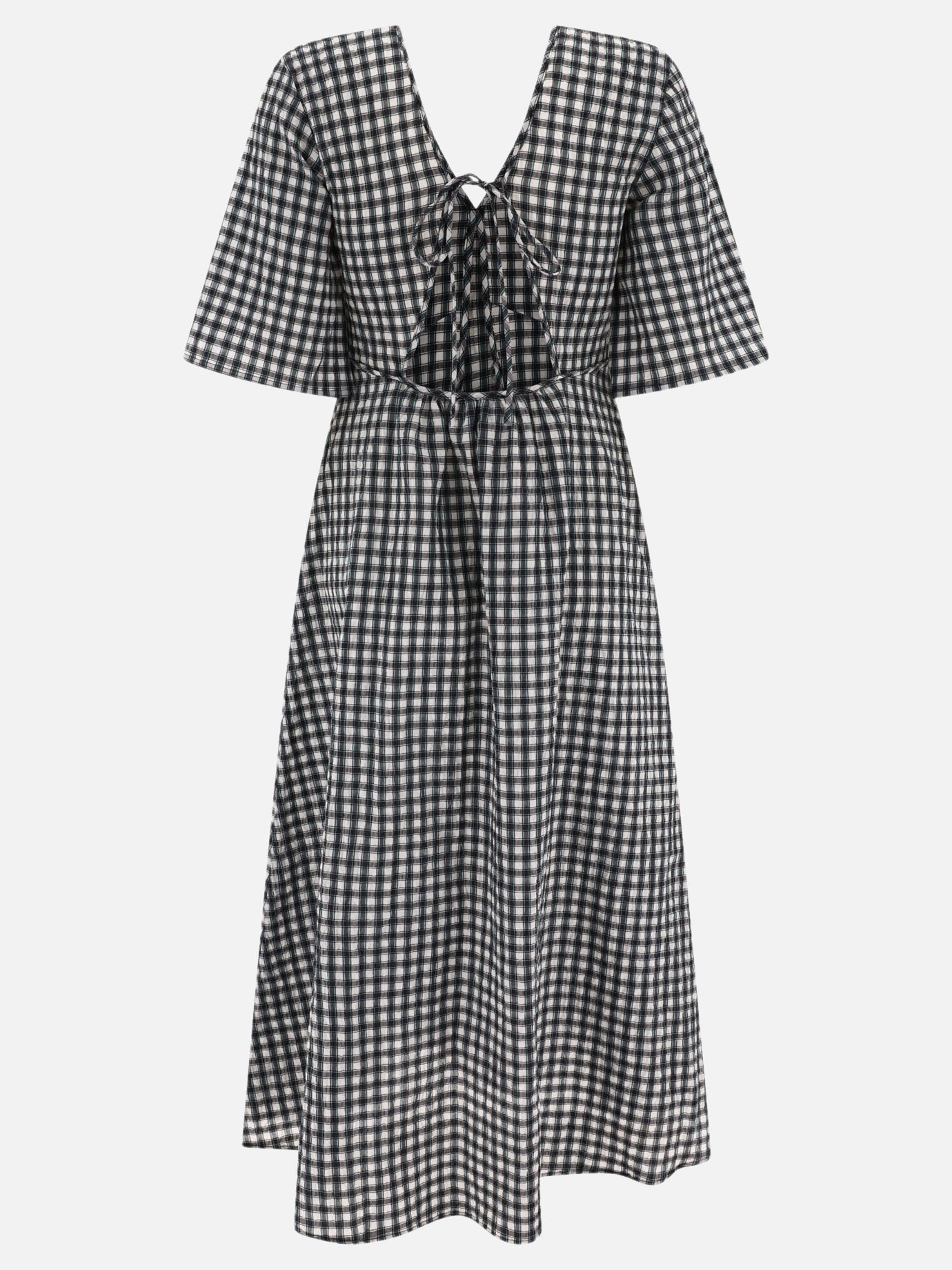 Ganni "Seersucker Check" V-neck dress Black