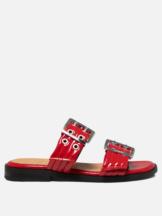 Ganni "Buckle Two-Strap" sandals Red