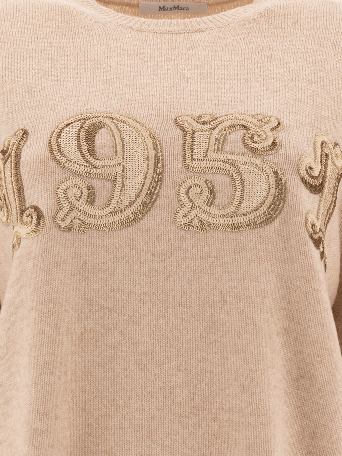 Max Mara "Plata" wool, cashmere and sequins sweater Beige