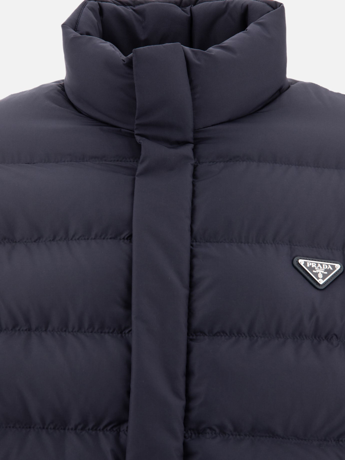 Prada Down jacket with triangle logo Blue