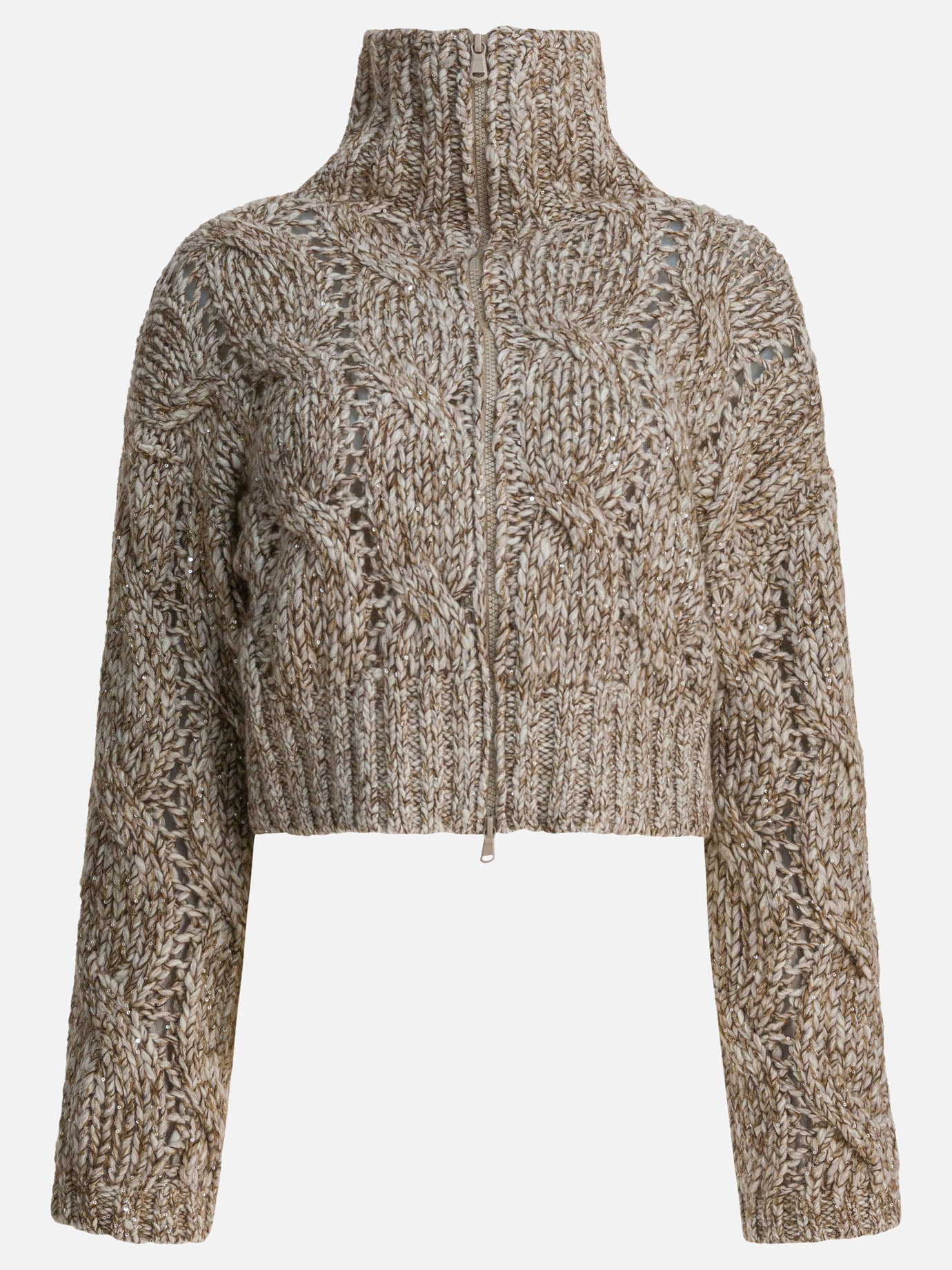 Zipped sweaters Textured knit  Beige - Brunello Cucinelli Women | PDP | VIETTI Online Store | thumbnail