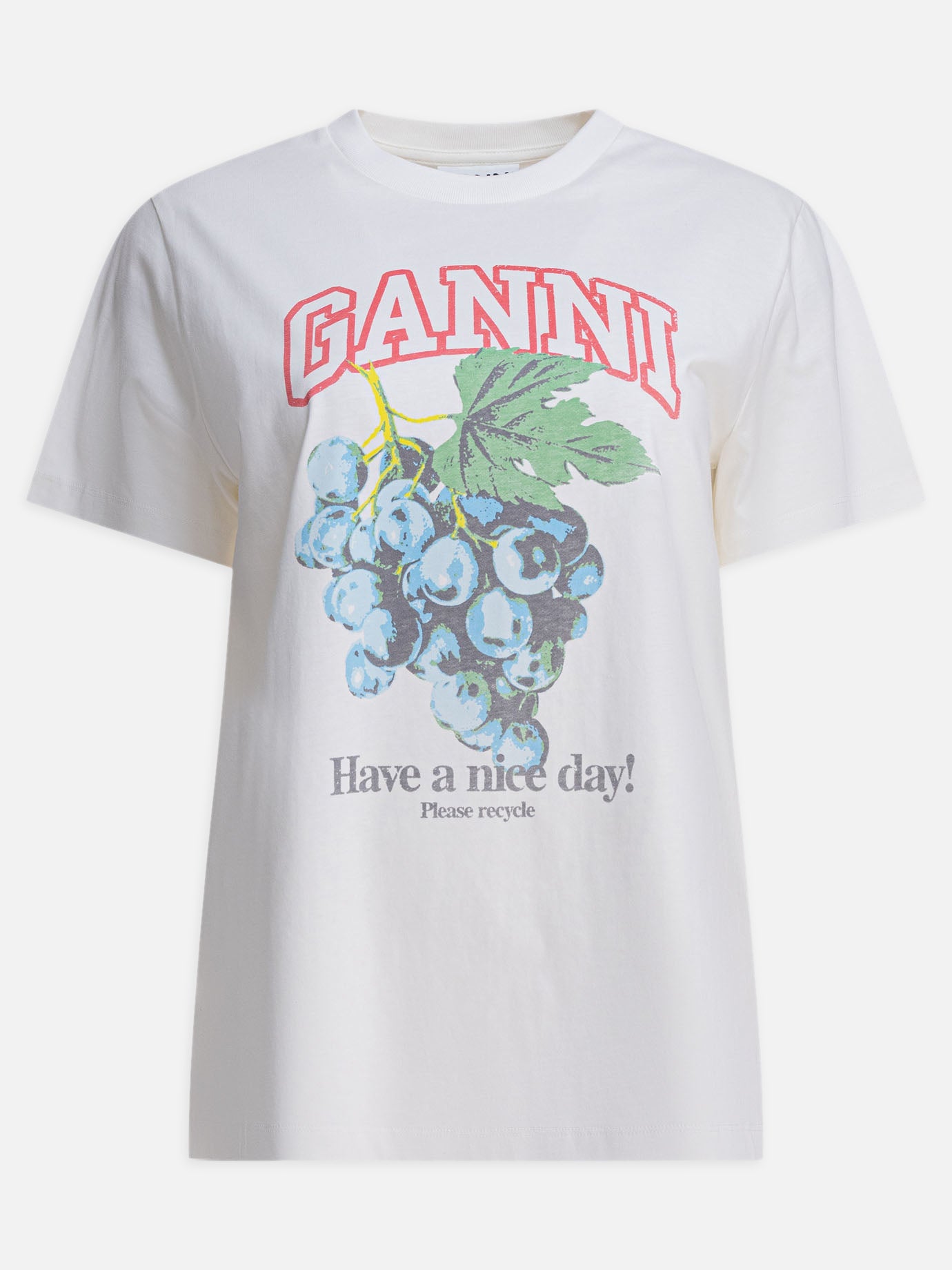 Ganni T-shirt with print and logo Beige