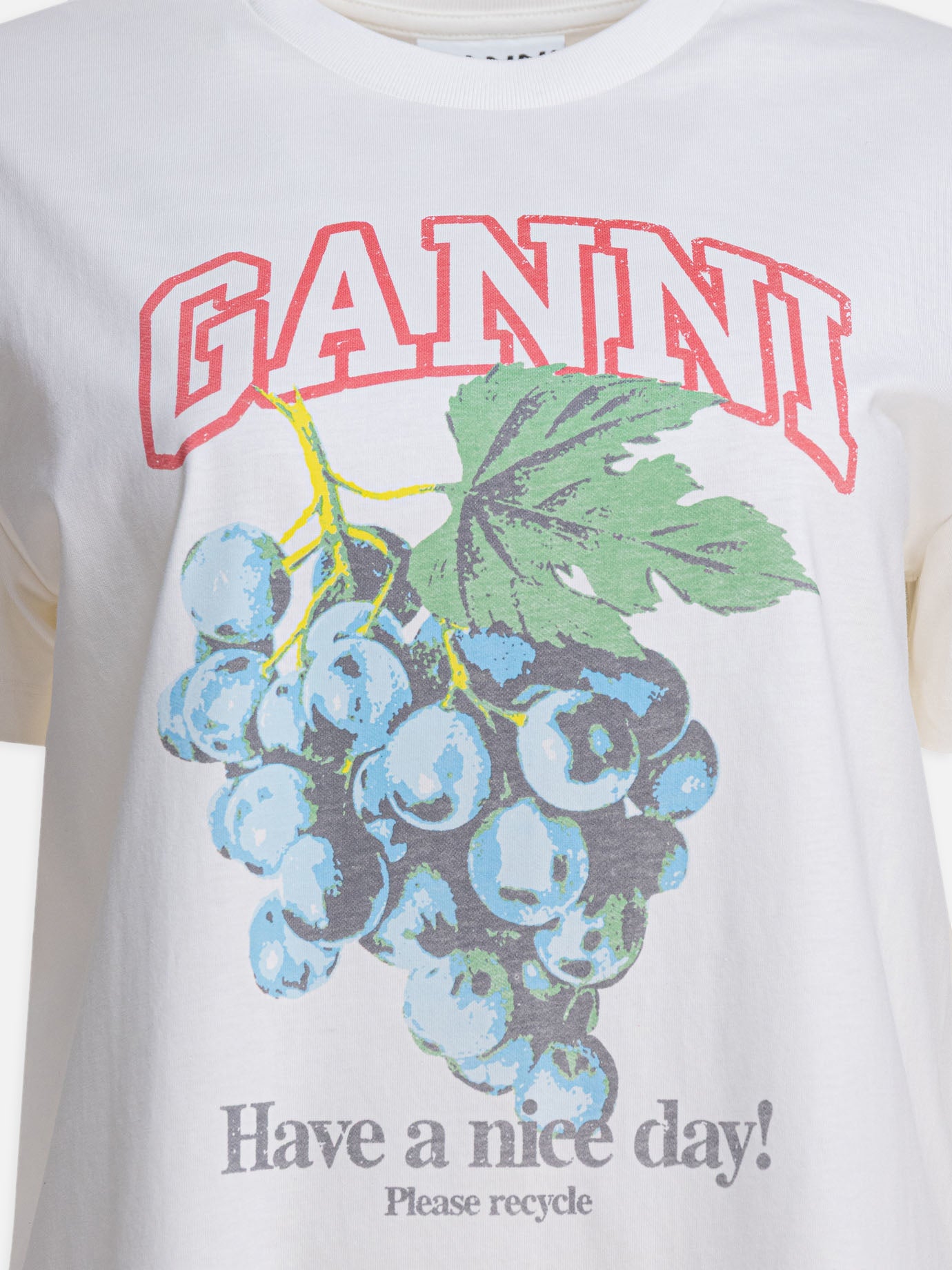 Ganni T-shirt with print and logo Beige