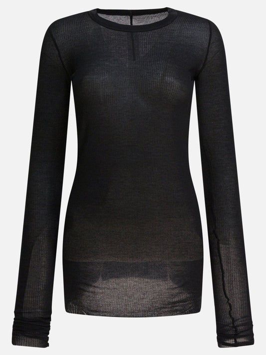 Rick Owens T-shirt a costine in viscosa e lana 19625939_38 Black 1